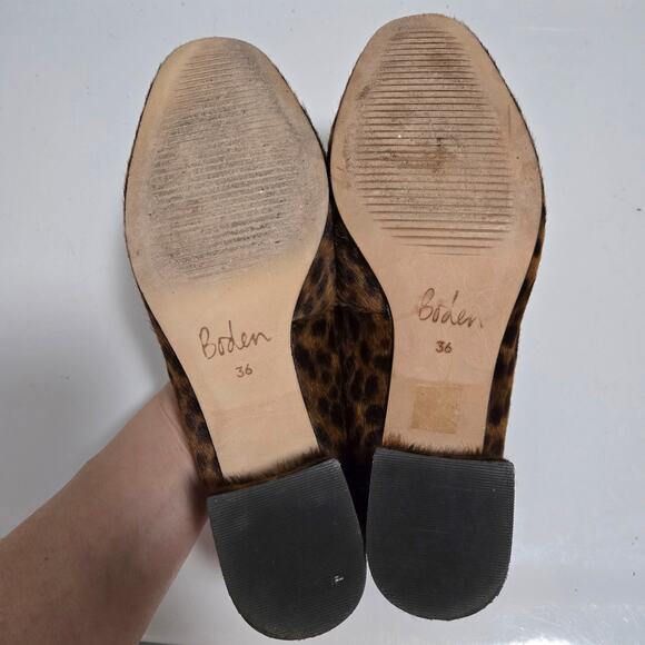 Boden Victoria Mid Heel Loafer Size 36 Leopard Calf Hair Animal Block Penny - Picture 7 of 10